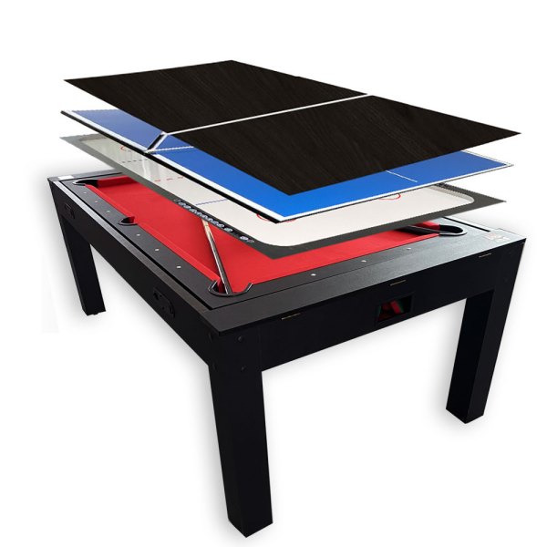 Pool Table 7FT Multigame Red Air Hockey + Table Tennis + Top – Rocket