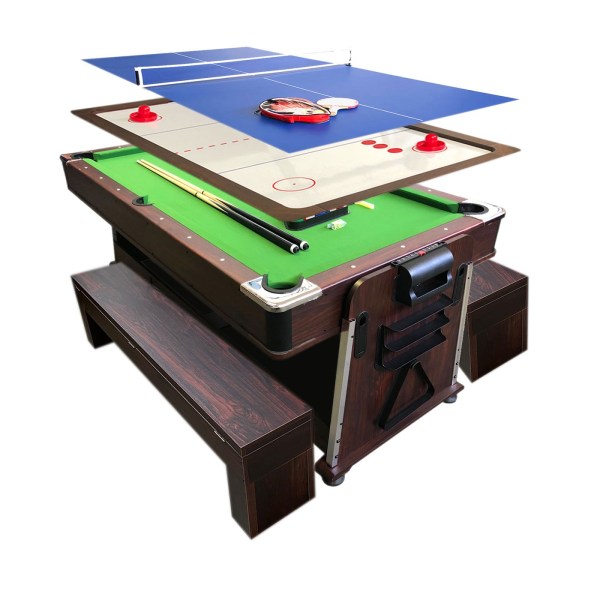 Pool Table 7FT Multigame Air Hockey + Table Tennis – Stark with Benches
