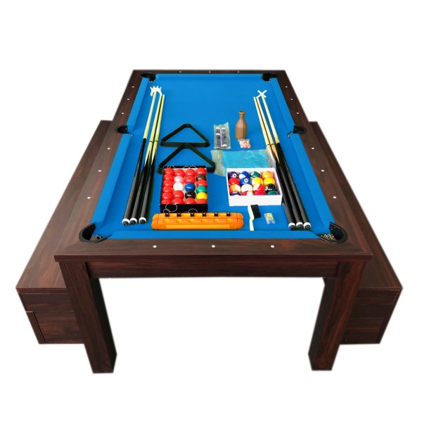 Billiard Table 7 FT blue convertible into a Table with Benches – Theti