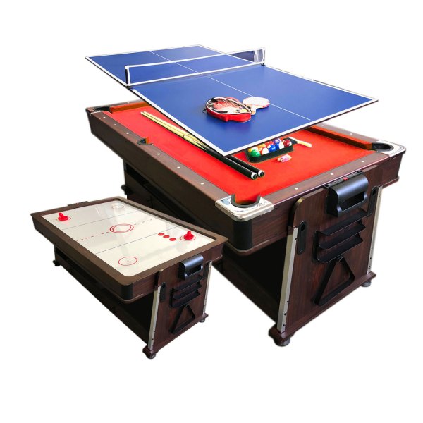 Pool Table 7FT Multigame Red Air Hockey + Table Tennis + Top – Ultron